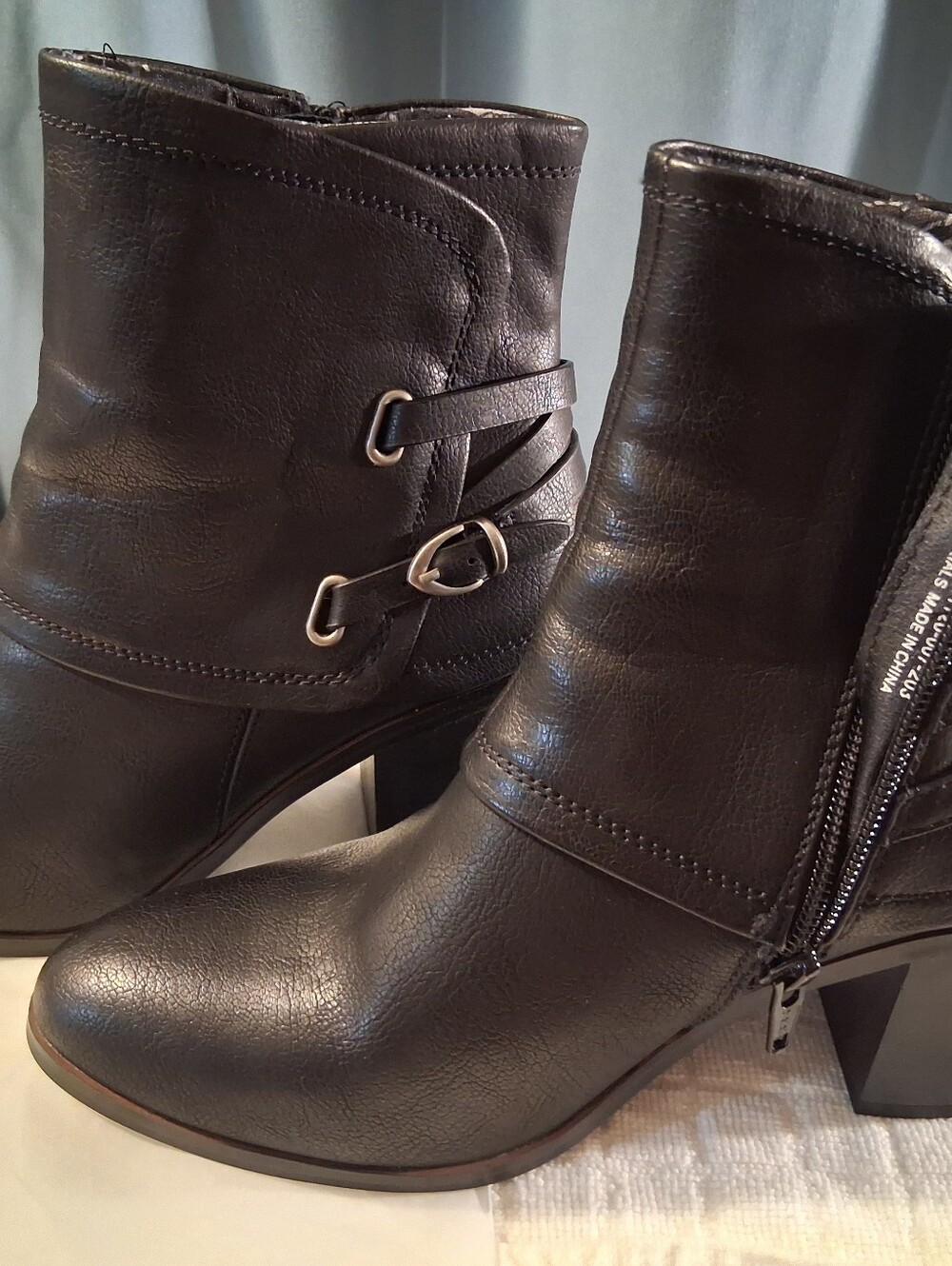 Baretraps Women's Black Faux Leather Ankle Boots with Buckle Detail